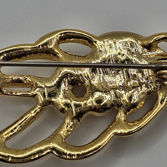 Vintage Gold Tone Leaf Brooch Faux Pearl Cluster Pin 2.5" - Picture 8 of 14